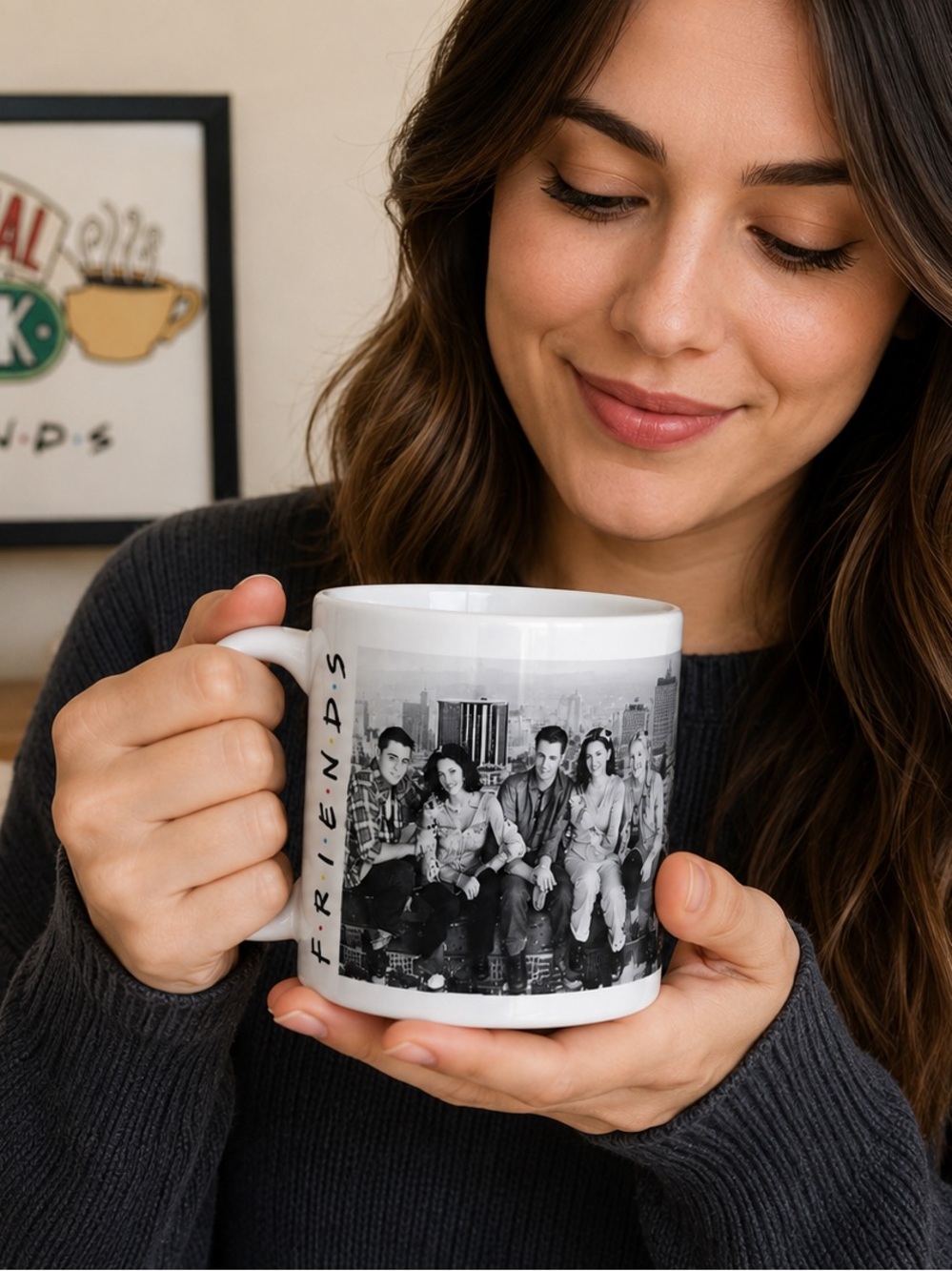 Friends TV Show 20oz Ceramic Mug Black White Cast Central Perk Coffee Cup
